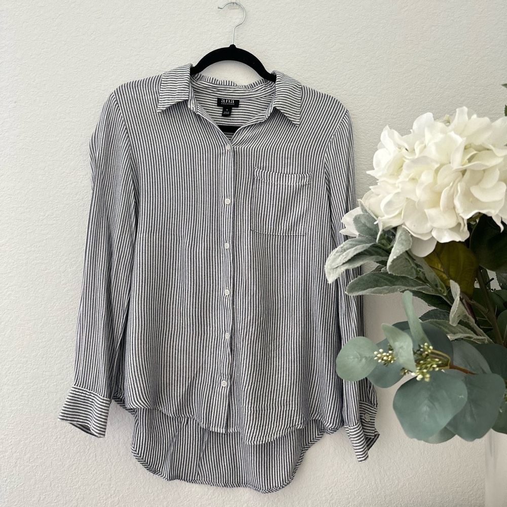 a.n.a striped button down blouse